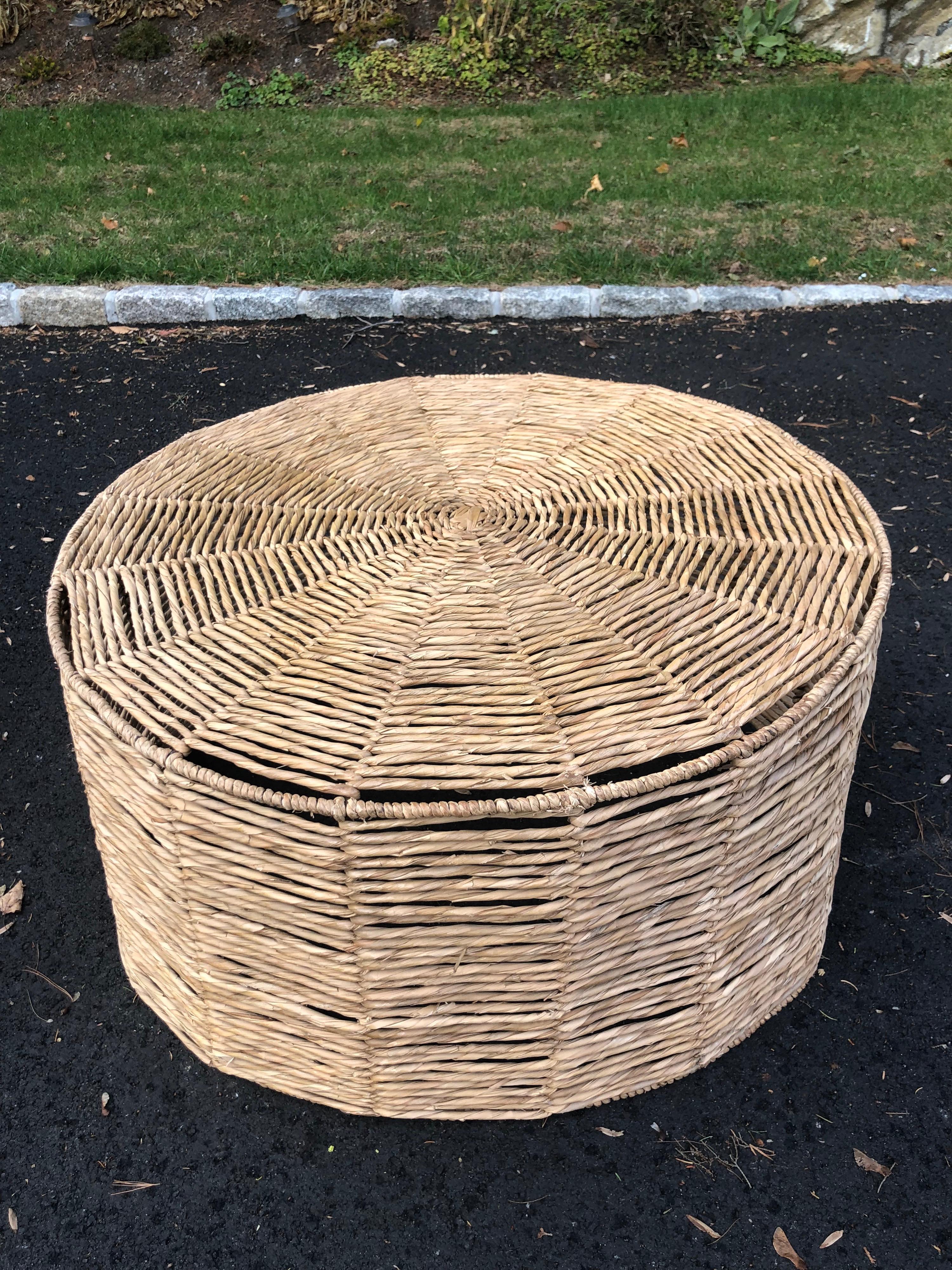 Round Weaved Seagrass Coffee Table with Glass Top For Sale 2