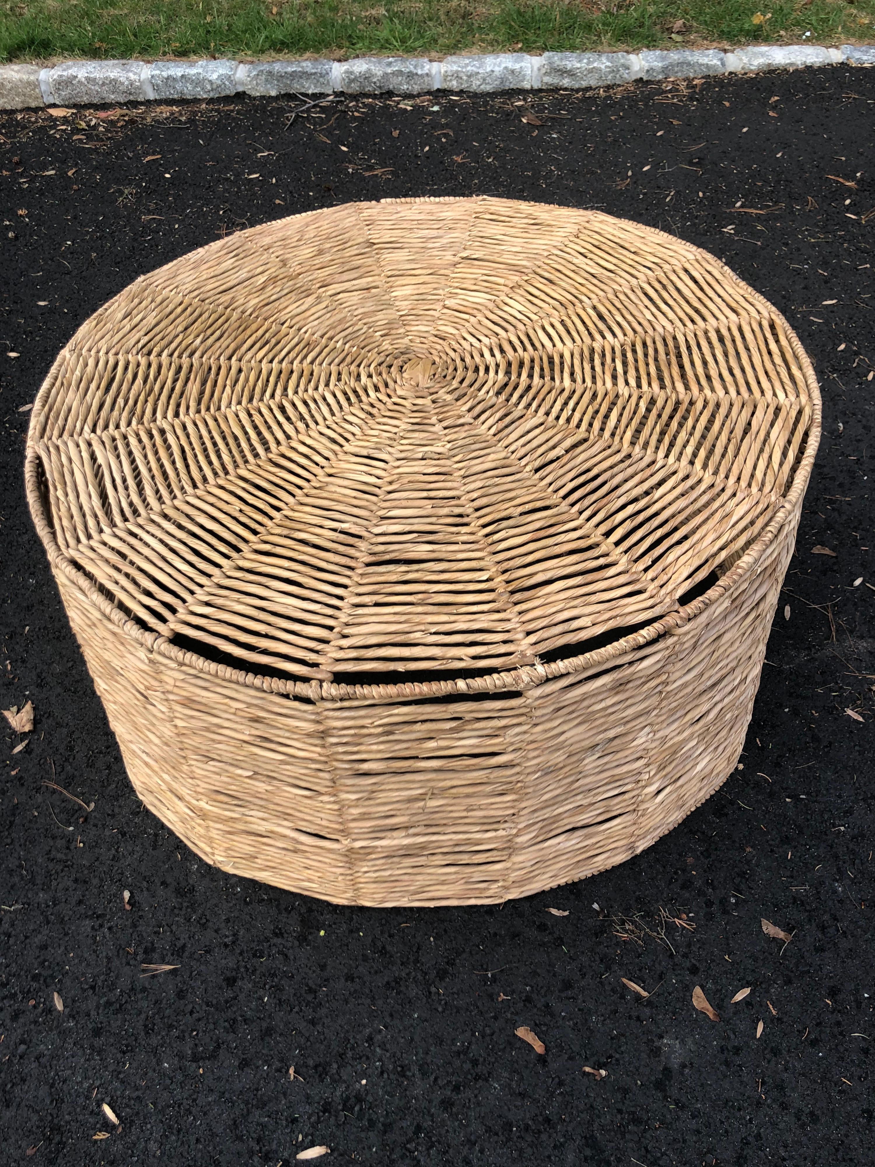 Round Weaved Seagrass Coffee Table with Glass Top For Sale 3