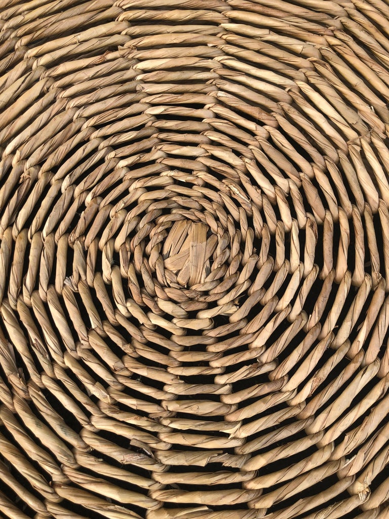 Round Weaved Seagrass Coffee Table with Glass Top For Sale at 1stDibs