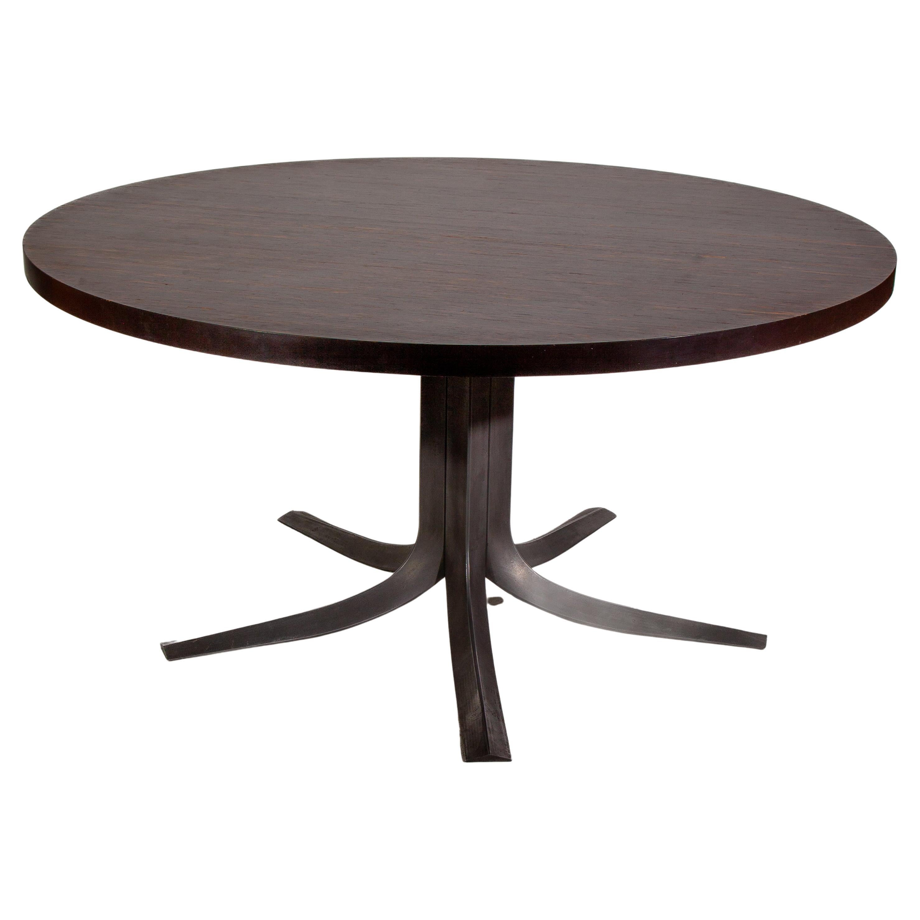 Round Wengé Top Table Designed by Jules Wabbes, Belgium, 1960s.