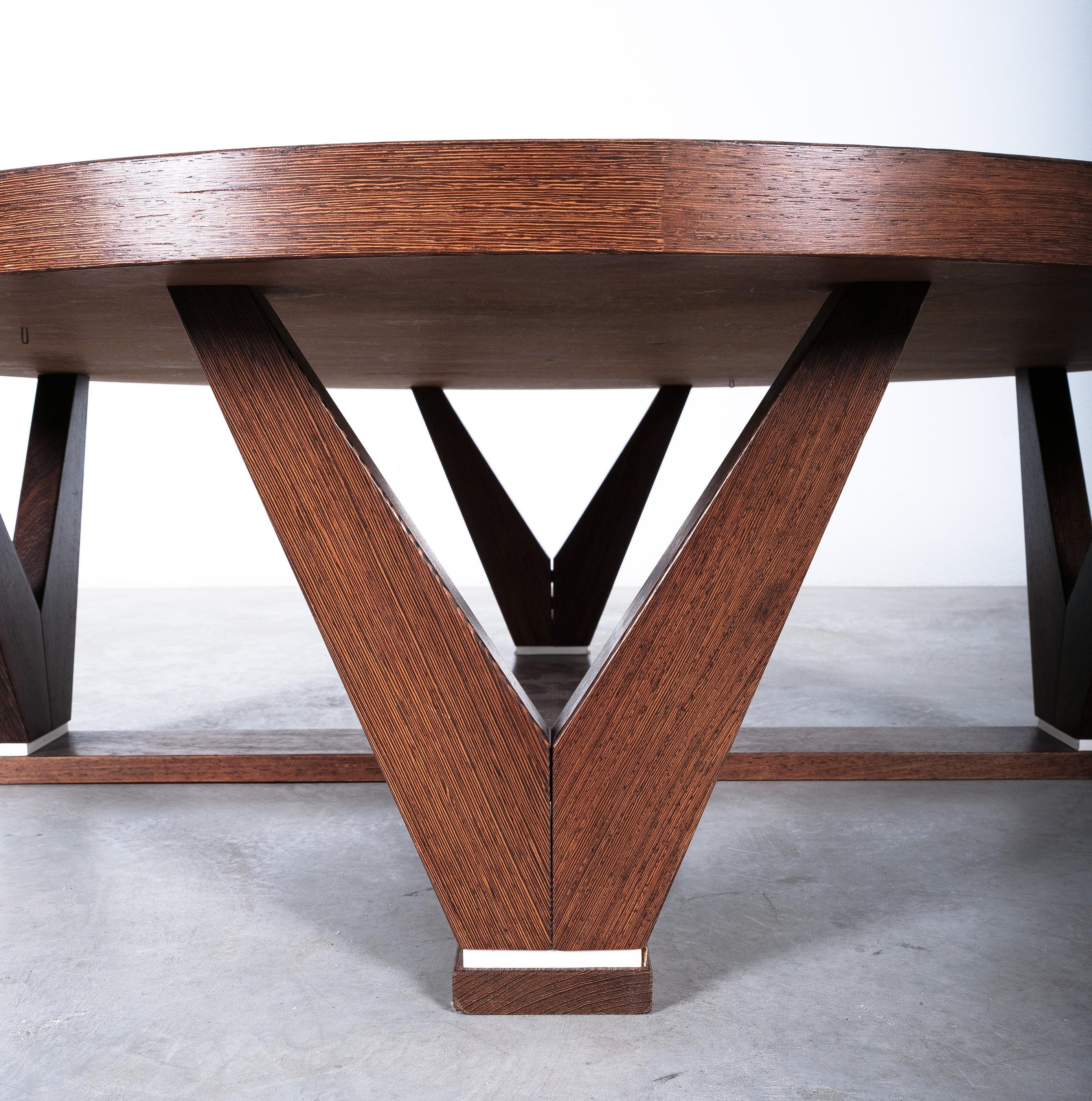 French Round Wenge Wood Coffee Table, France, circa 1960