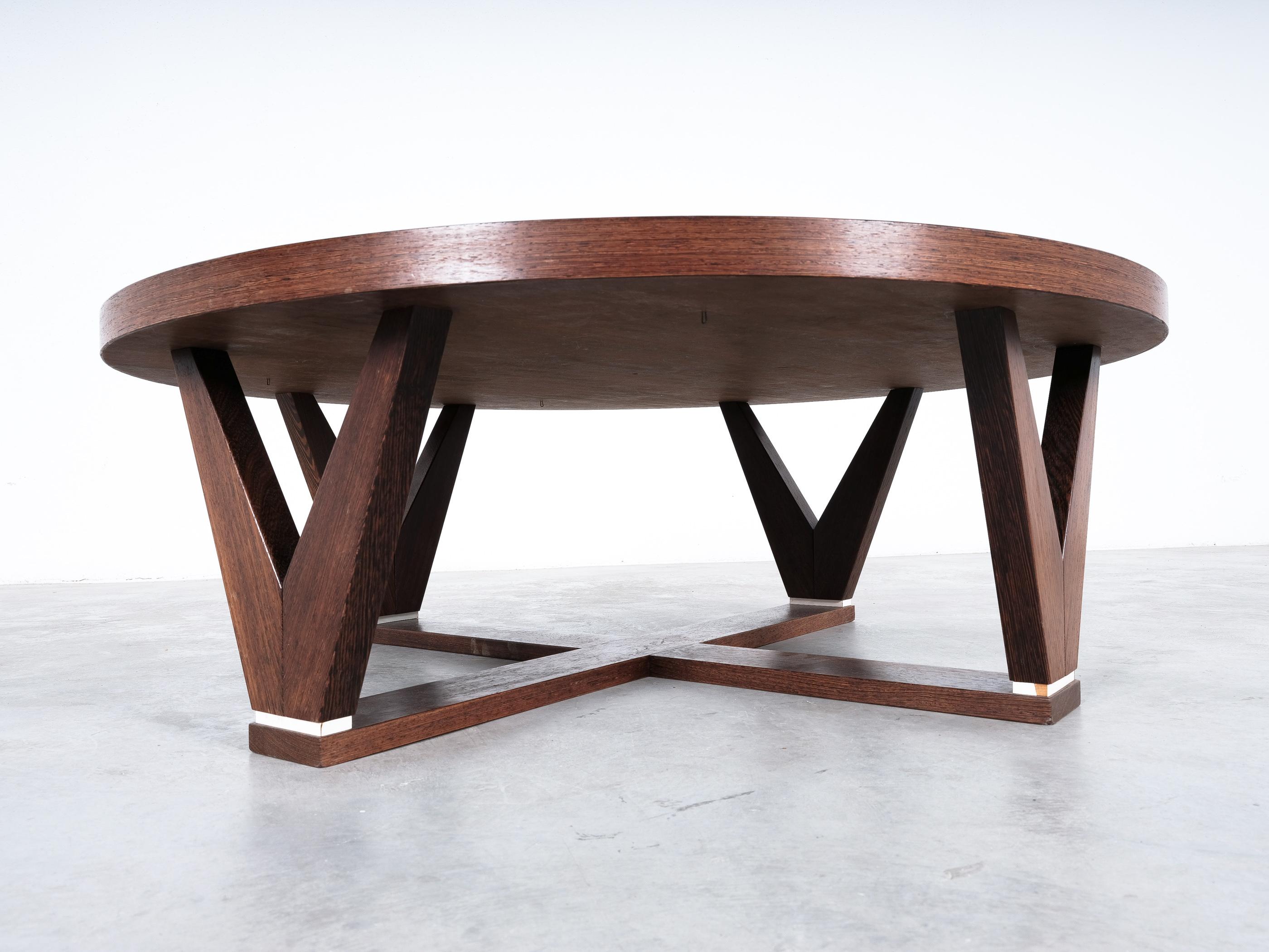 Formica Round Wenge Wood Coffee Table, France, circa 1960