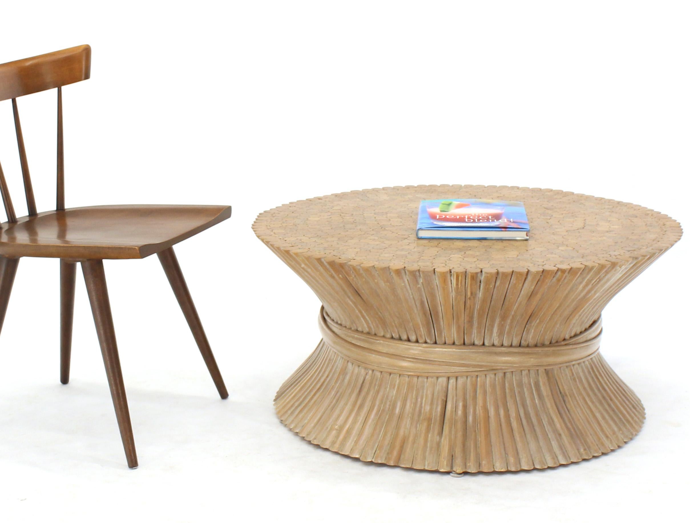 Round Wheat Bamboo Sheaf Base Coffee Table Mid-Century Modern McGuire For Sale 2