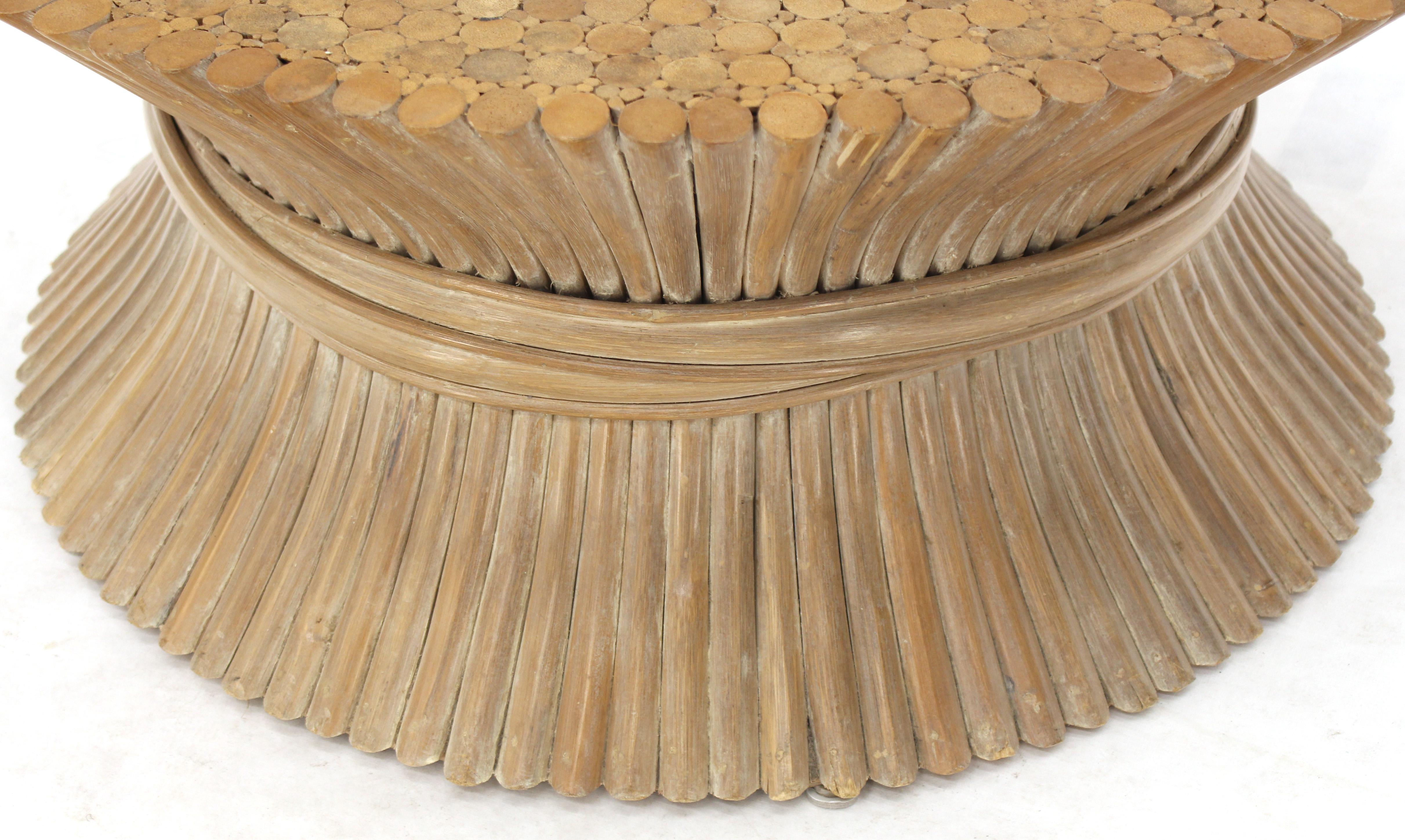 Round Wheat Bamboo Sheaf Base Coffee Table Mid-Century Modern McGuire In Excellent Condition For Sale In Rockaway, NJ
