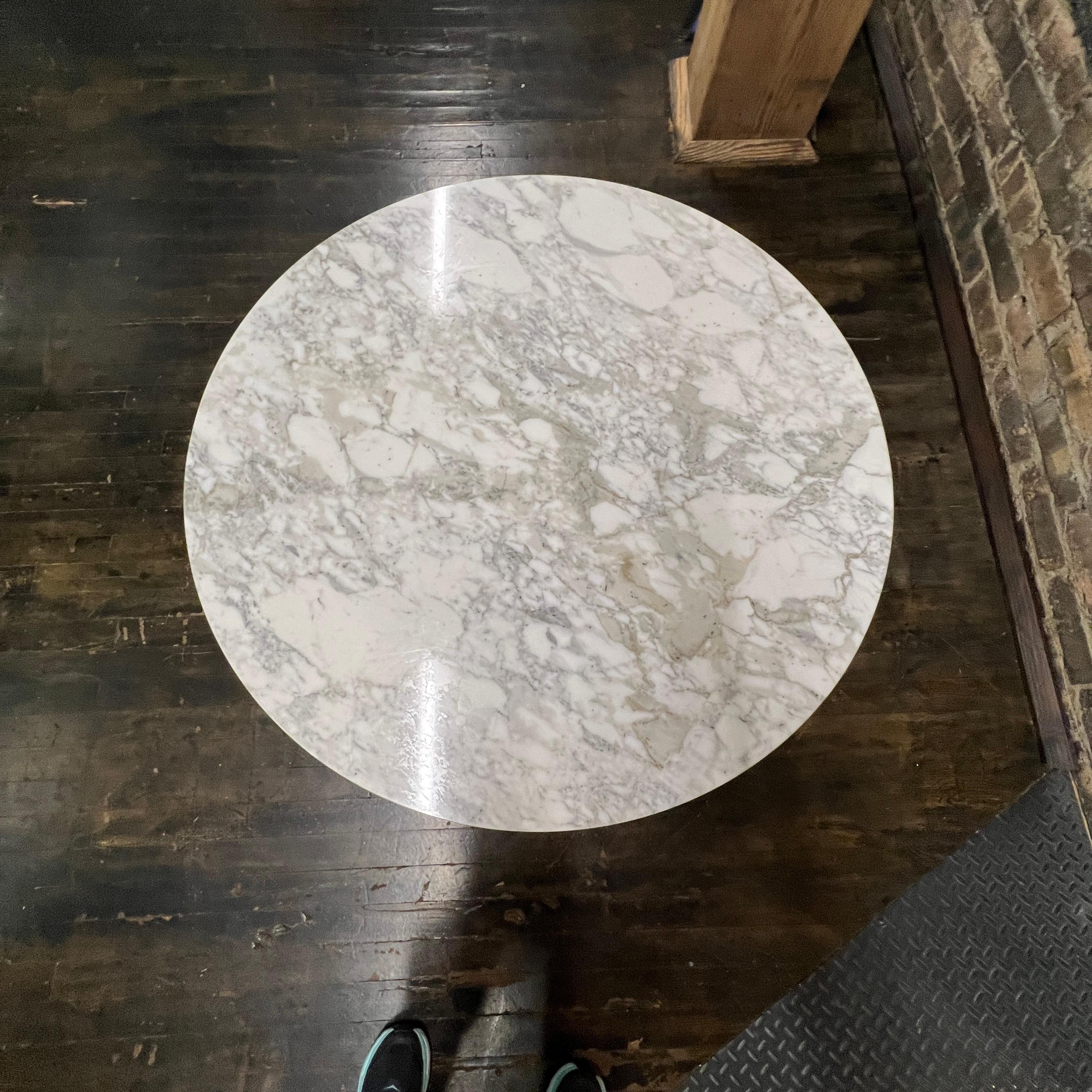 Round Wheat Sheaf Coffee Table with Walnut Base and White Marble Top 1