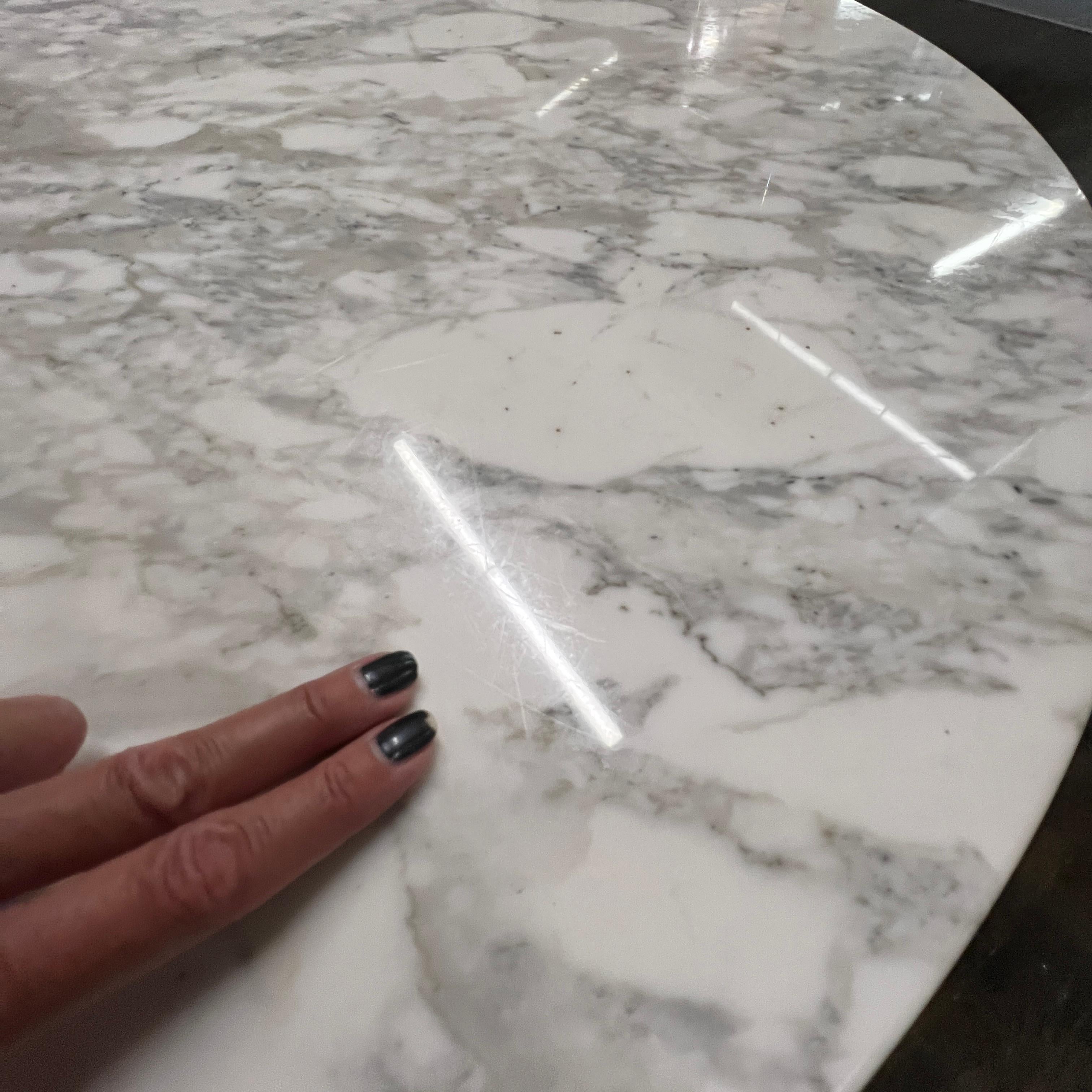 Round Wheat Sheaf Coffee Table with Walnut Base and White Marble Top 2