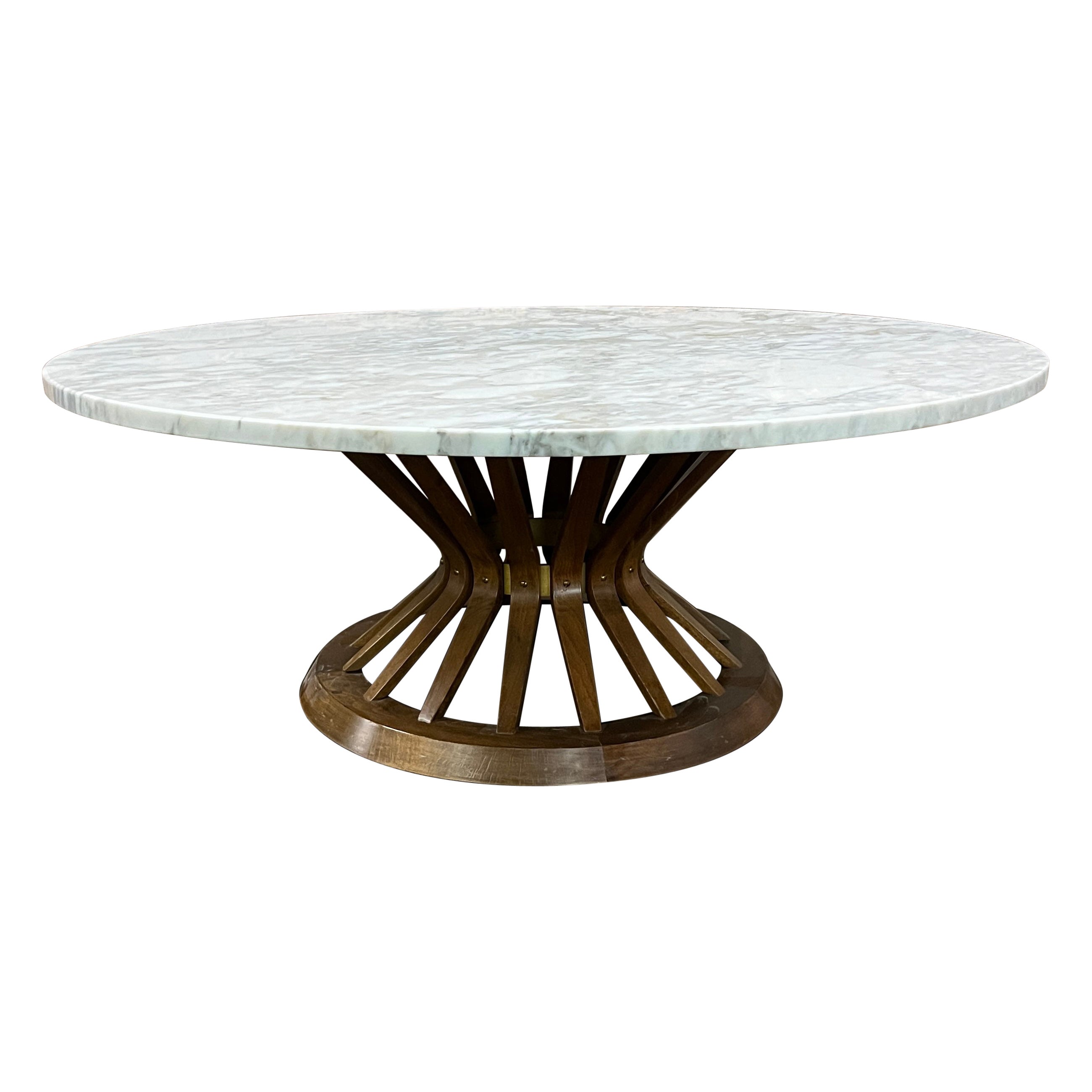 Round Wheat Sheaf Coffee Table with Walnut Base and White Marble Top