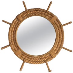 Round Wheel Shaped Rope Mirror Audoux Minet, circa 1960