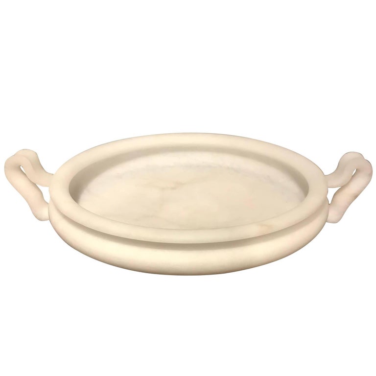 Round White Alabaster Bowl with Handles, Italy, Contemporary at 1stdibs