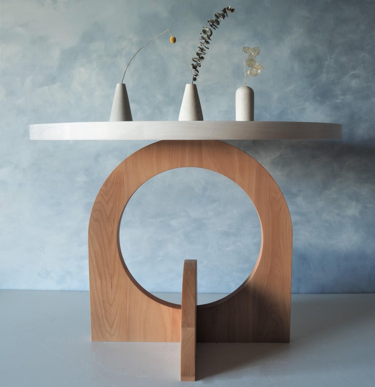 White and Beech Round Crescent Dining Table by MSJ Furniture Studio For