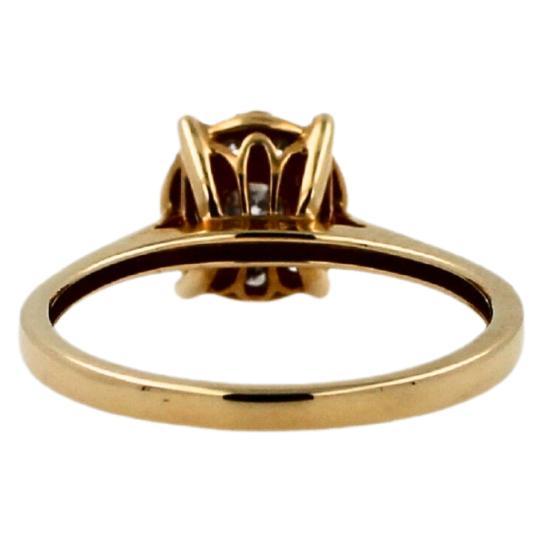 Art Deco Round White Brilliant Cut Diamond Pave Halo Set Illusion 14K Yellow Gold Ring For Sale