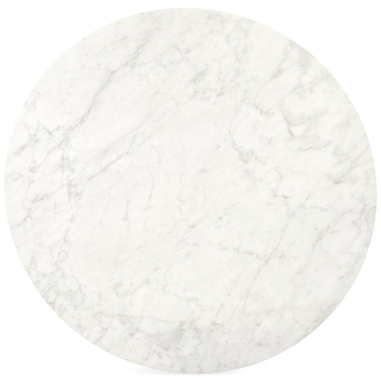 Round White Carrara MarbleTop Coffee Table with Fluted Base For Sale
