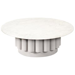 Round White Carrara Marble-Top Coffee Table with Fluted Base