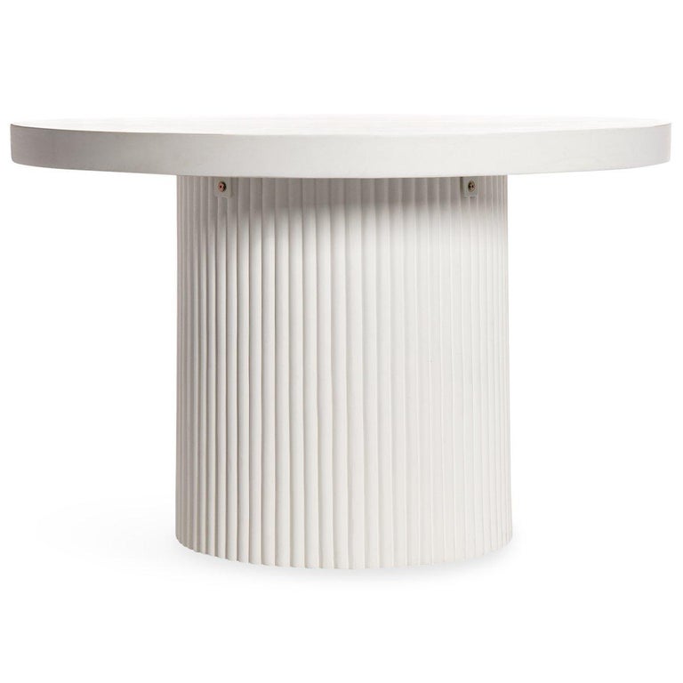 Round White Concrete Dining Table with Fluted Base at 1stDibs