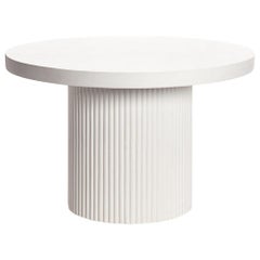 Round White Concrete Dining Table with Fluted Base