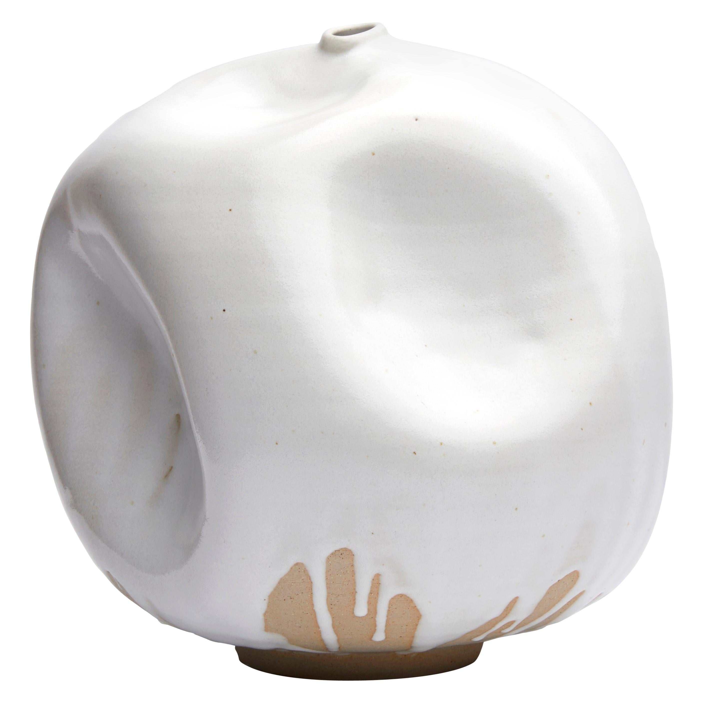 Round White Contemporary Handmade Ceramic Vase/ Wabi Sabi
