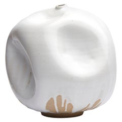 Round White Contemporary Handmade Ceramic Vase/ Wabi Sabi