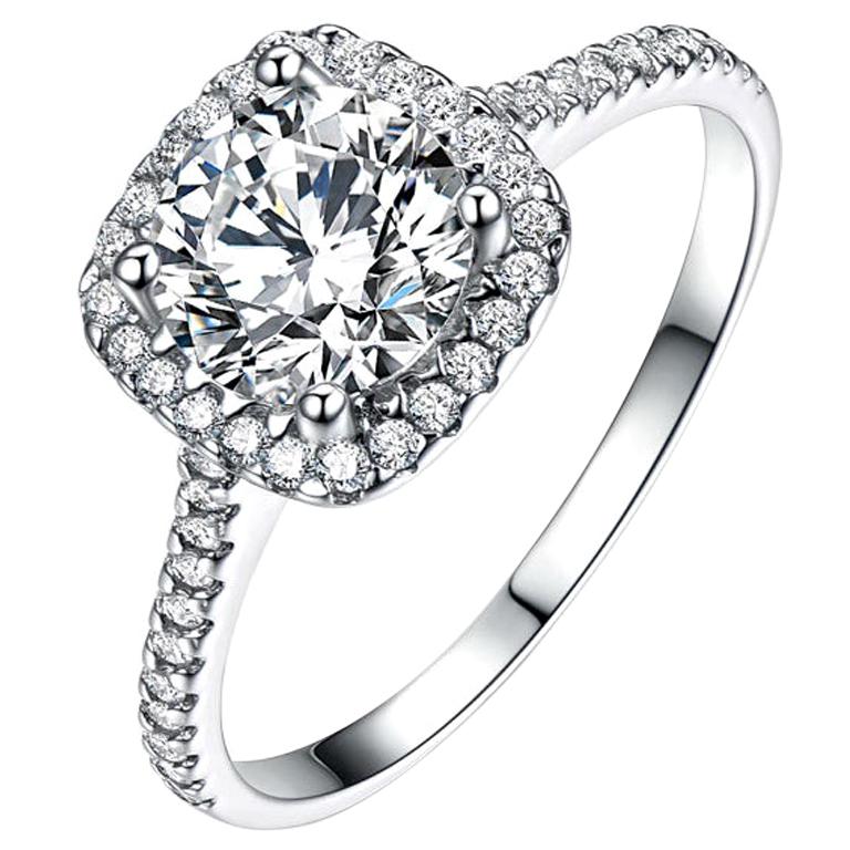 Sterling Silver Cubic Zirconia Round Halo Cluster Ring Set