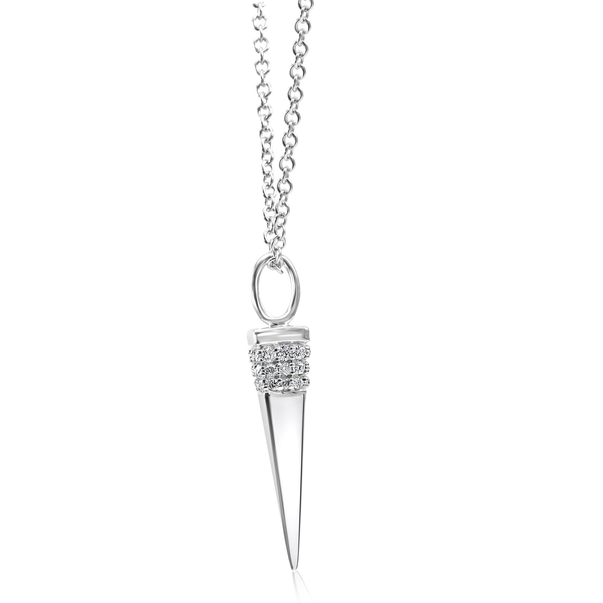 Contemporary Round White Diamonds Fashion Drop Pendant 14 Karat White Gold Chain Necklace