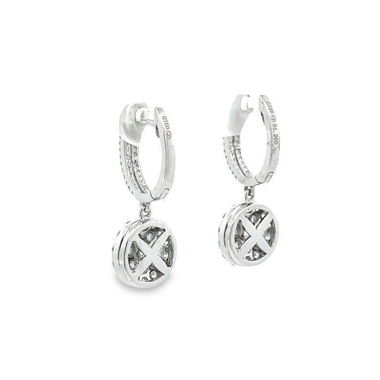 Round Cut Round White Diamonds G/VS in 18K White Gold Dangle Earrings For Sale