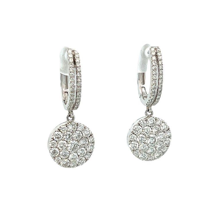 Women's Round White Diamonds G/VS in 18K White Gold Dangle Earrings For Sale