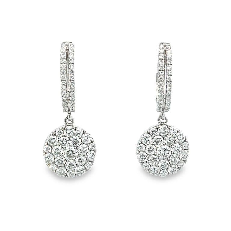 Round White Diamonds G/VS in 18K White Gold Dangle Earrings For Sale 1