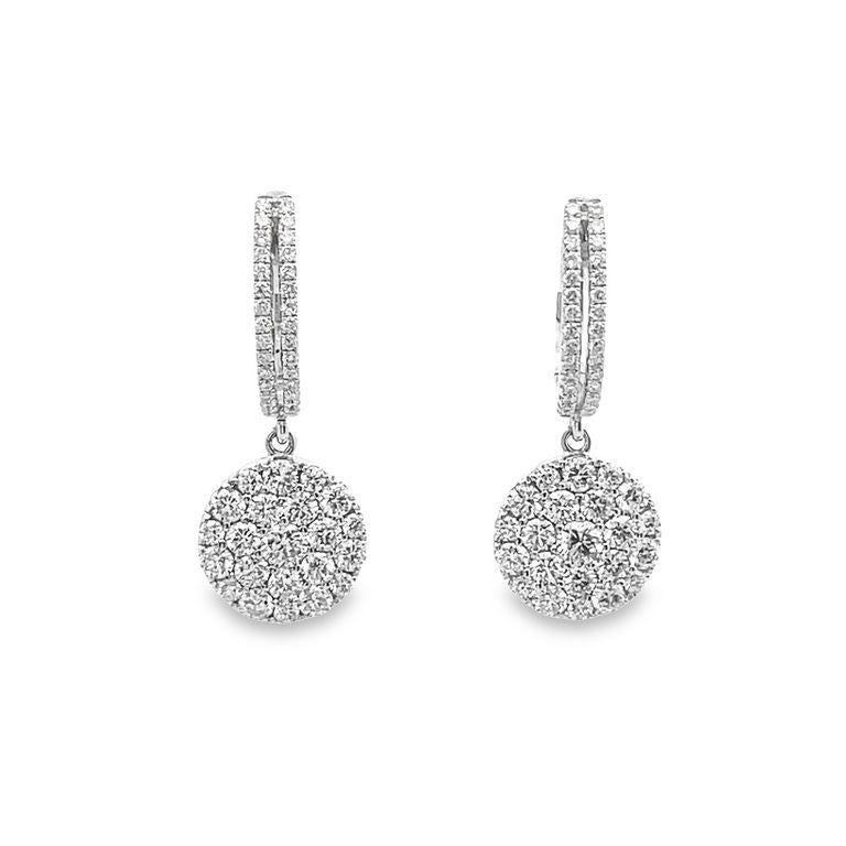 Round White Diamonds G/VS in 18K White Gold Dangle Earrings For Sale 2