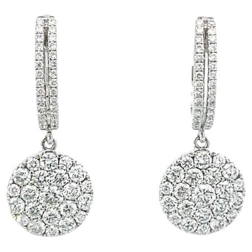 Round White Diamonds G/VS in 18K White Gold Dangle Earrings For Sale