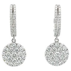 Round White Diamonds G/VS in 18K White Gold Dangle Earrings