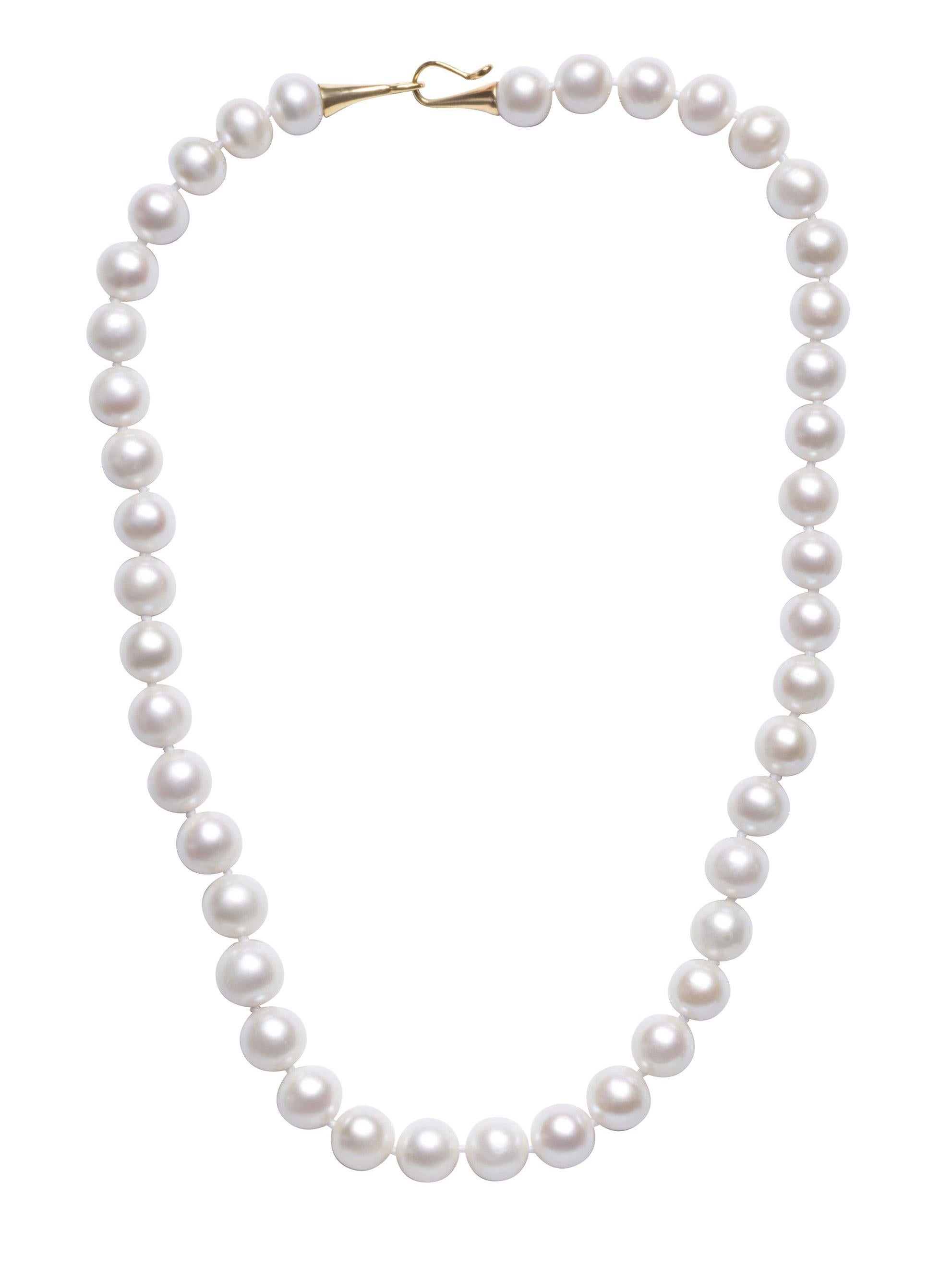 perles d'eau douce blanches rondes de 8 mm sur cône médian signature 18k hk & eye