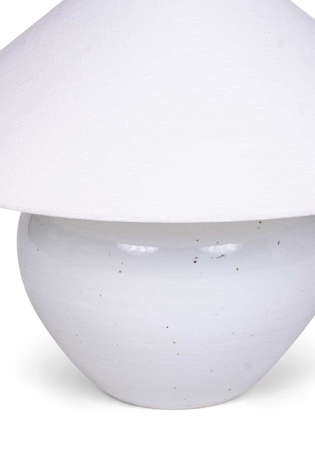 Primitive Round White Glazed Pottery Lamp