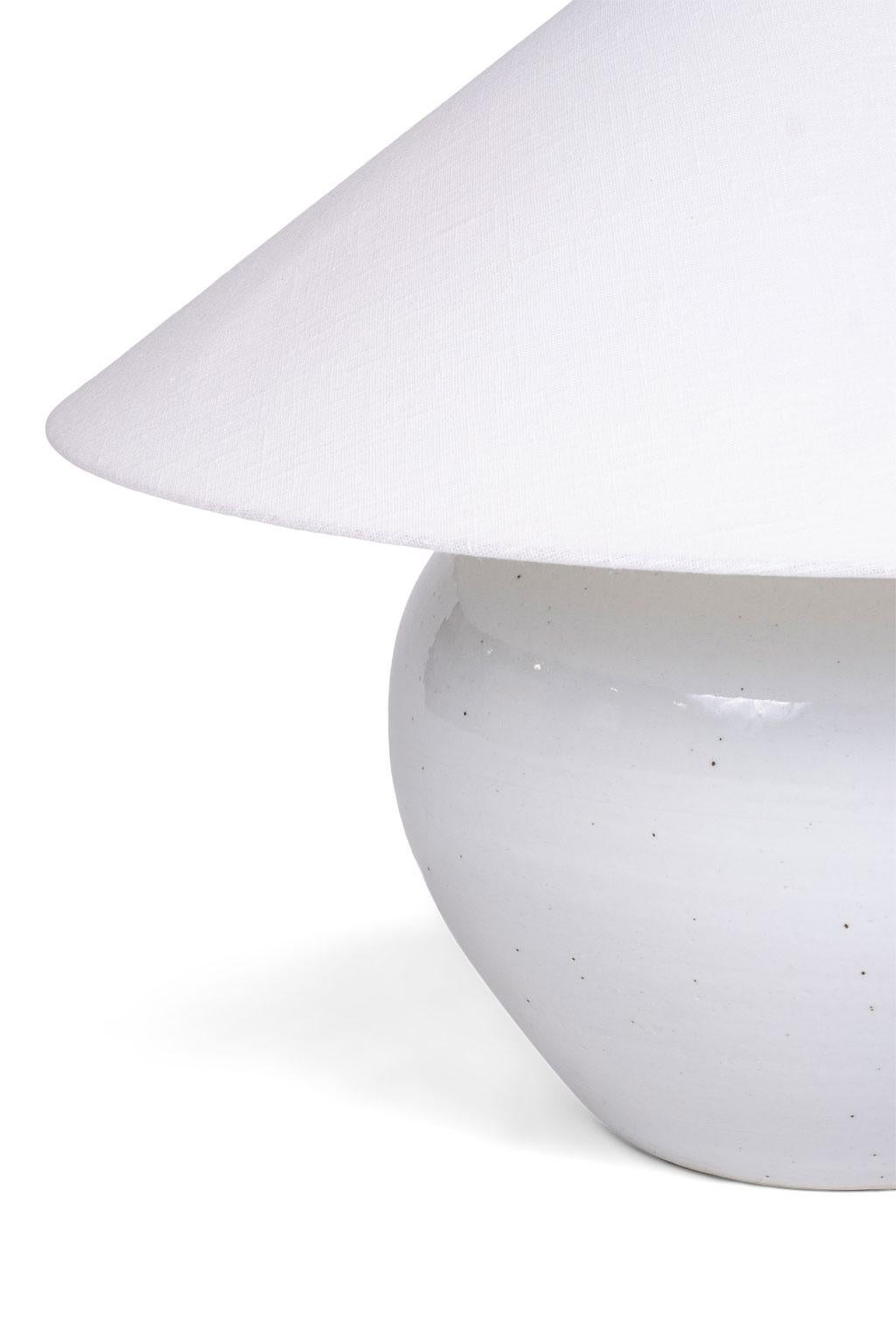 Hand-Crafted Round White Glazed Pottery Lamp