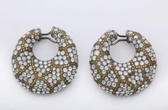 Round, White Gold, Rose Cut Diamond and Yellow Diamond Creoles Earrings