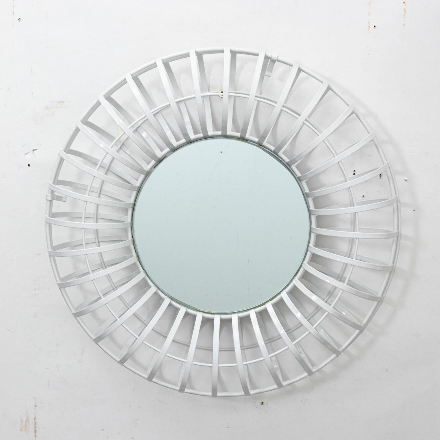 Mid-Century Modern Round White Industrial Wall Mirror 