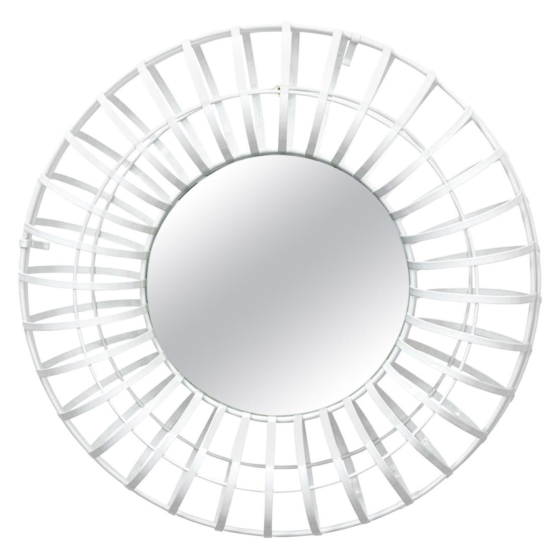 Round White Industrial Wall Mirror 