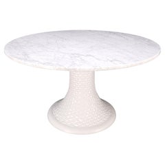 Round White Marble 1" Thick Top Diamond Pattern Texture Composition Tulip Shape 