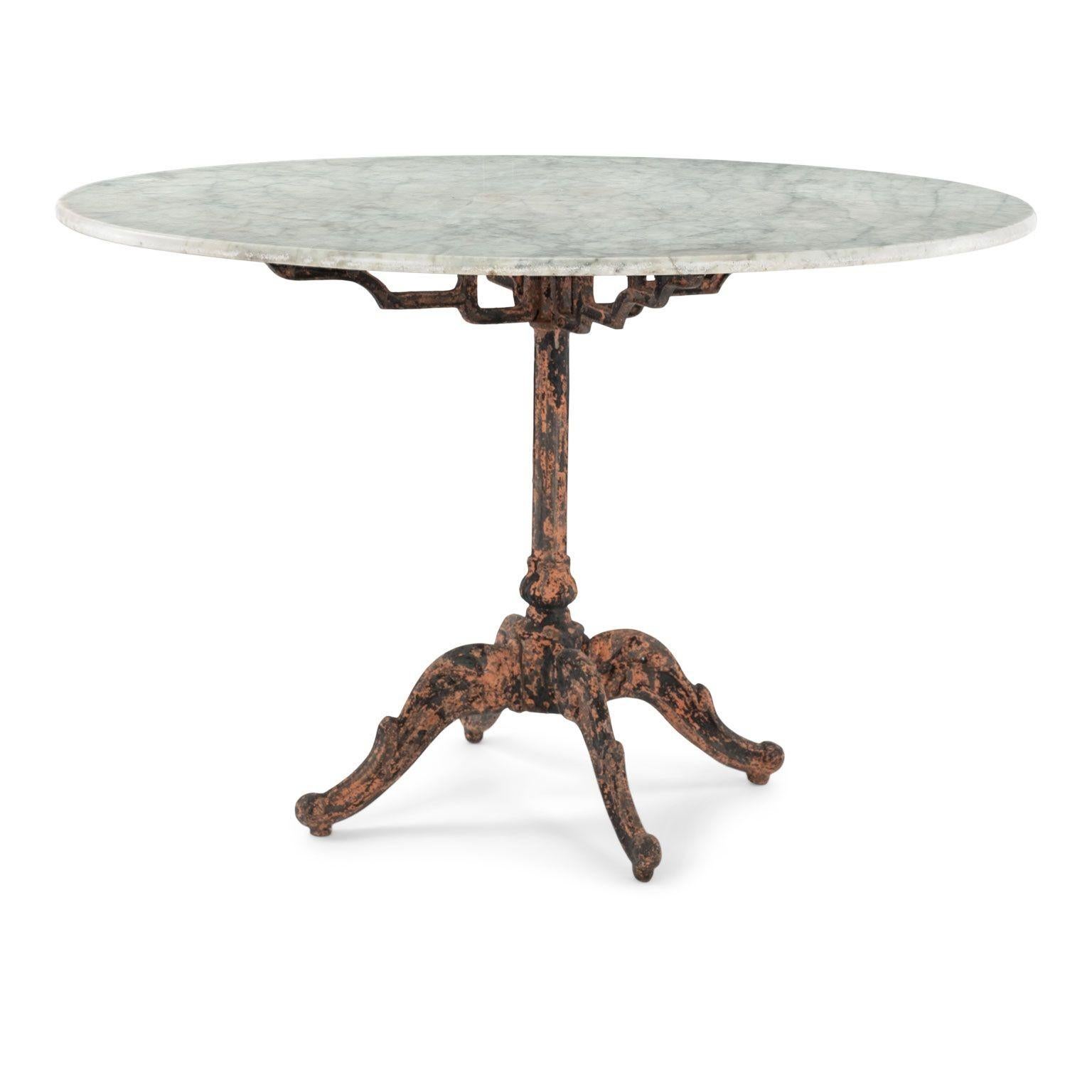 19th Century Round White Marble Top Table Upon Painted Iron Base For Sale
