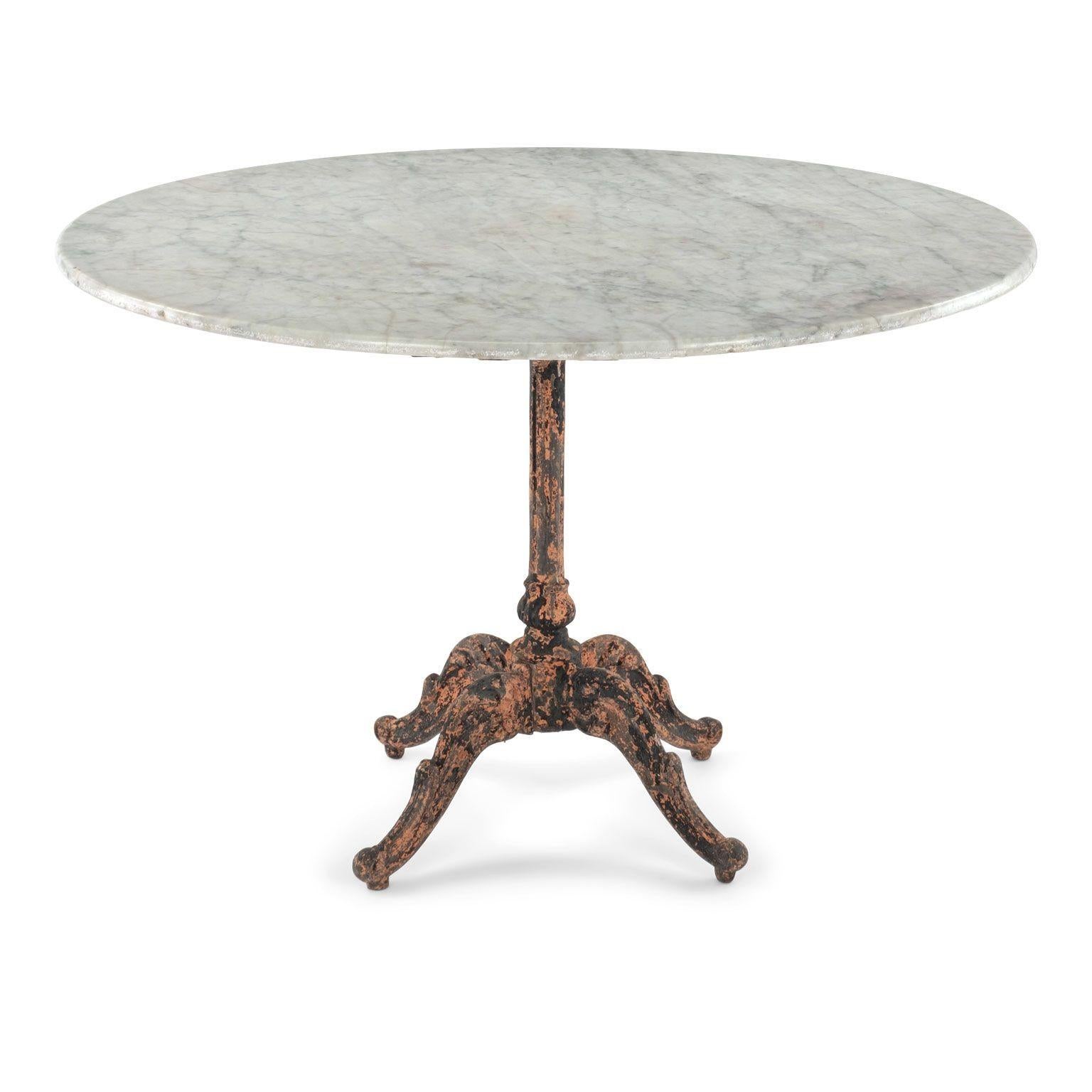 Round White Marble Top Table Upon Painted Iron Base For Sale 2