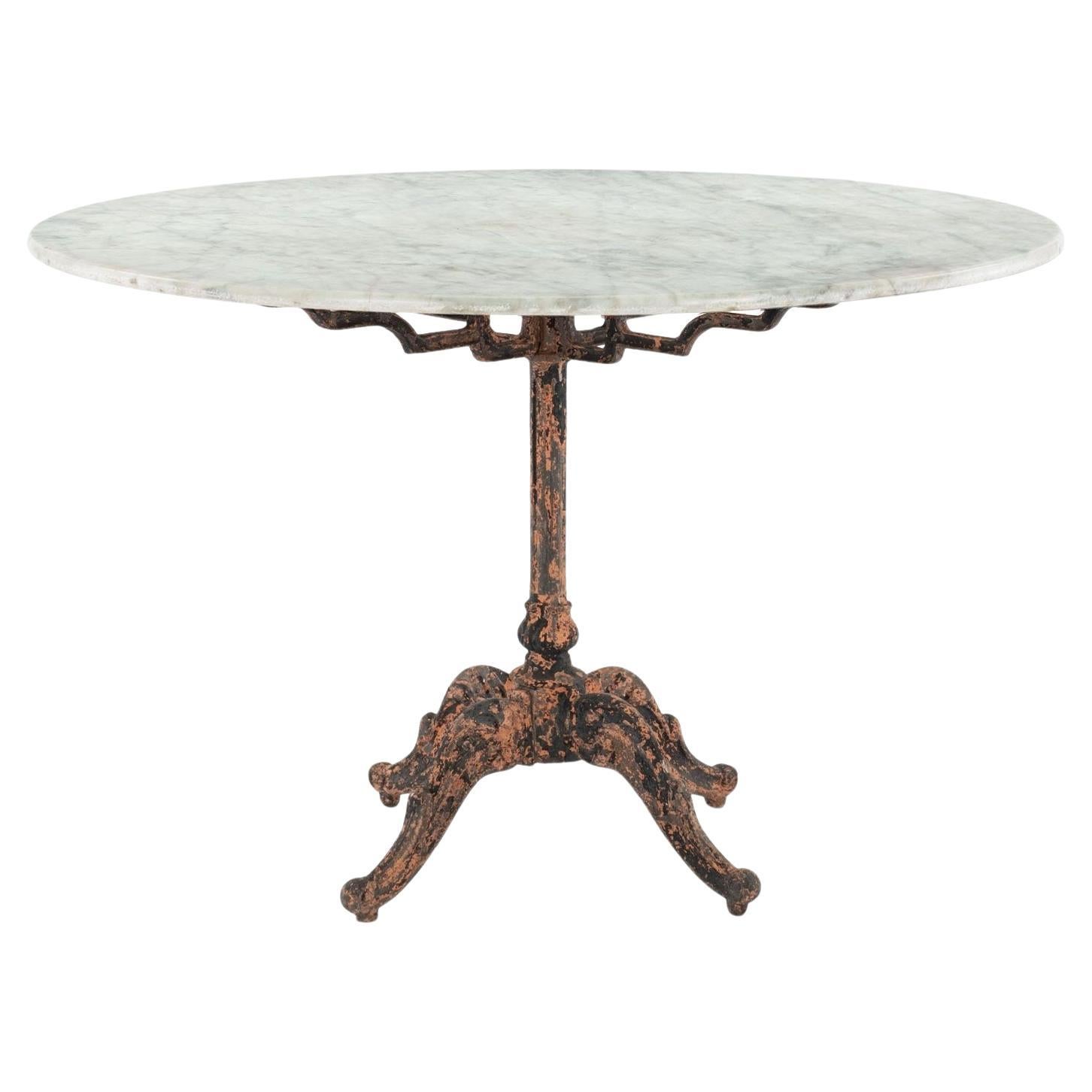 Round White Marble Top Table Upon Painted Iron Base For Sale