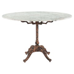 Antique Round White Marble Top Table Upon Painted Iron Base