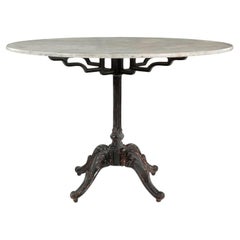 Round White Marble Top Table Upon Painted Iron Base