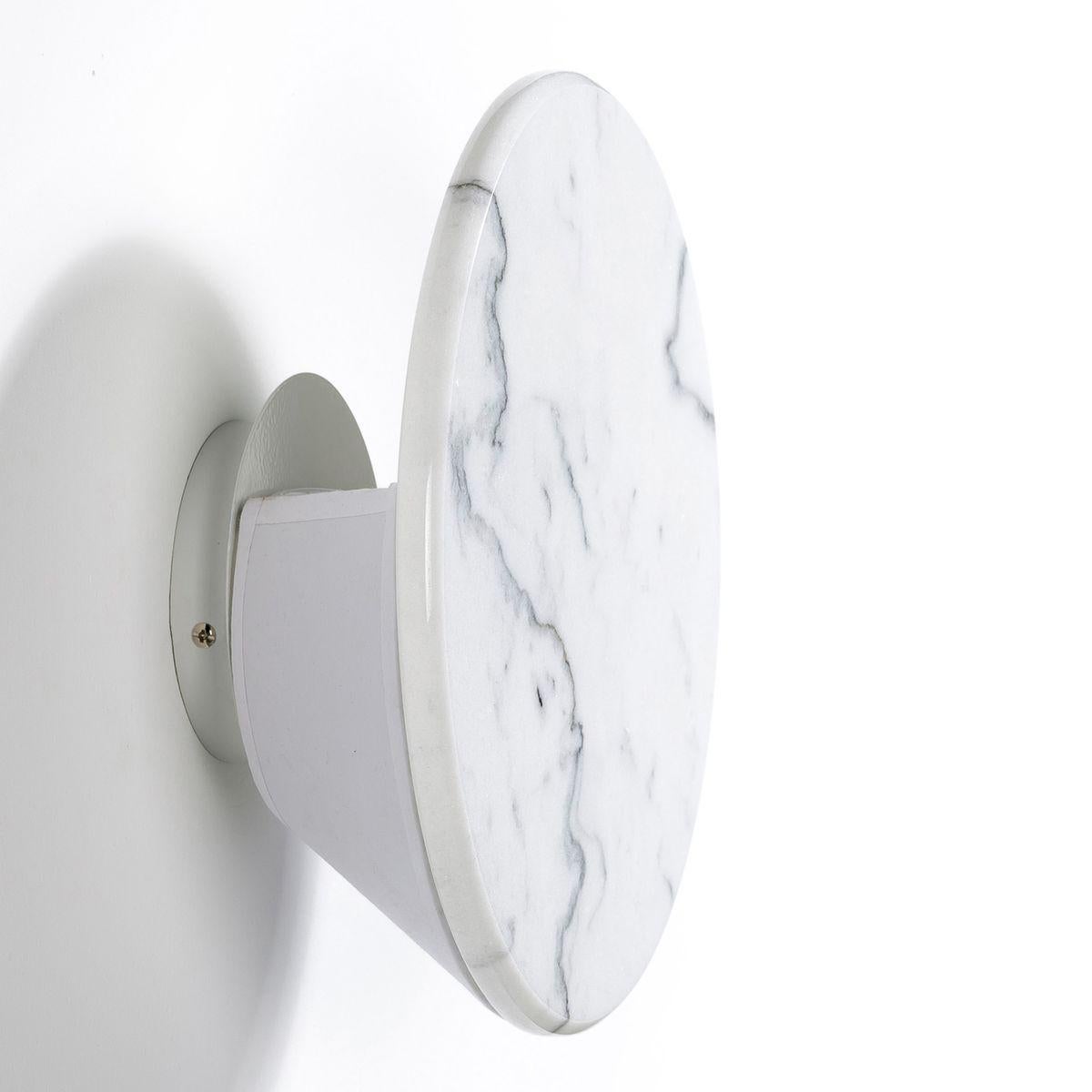 Round white marble wall light elegant, presence and class all in transparency, like a moon. New item, never used.