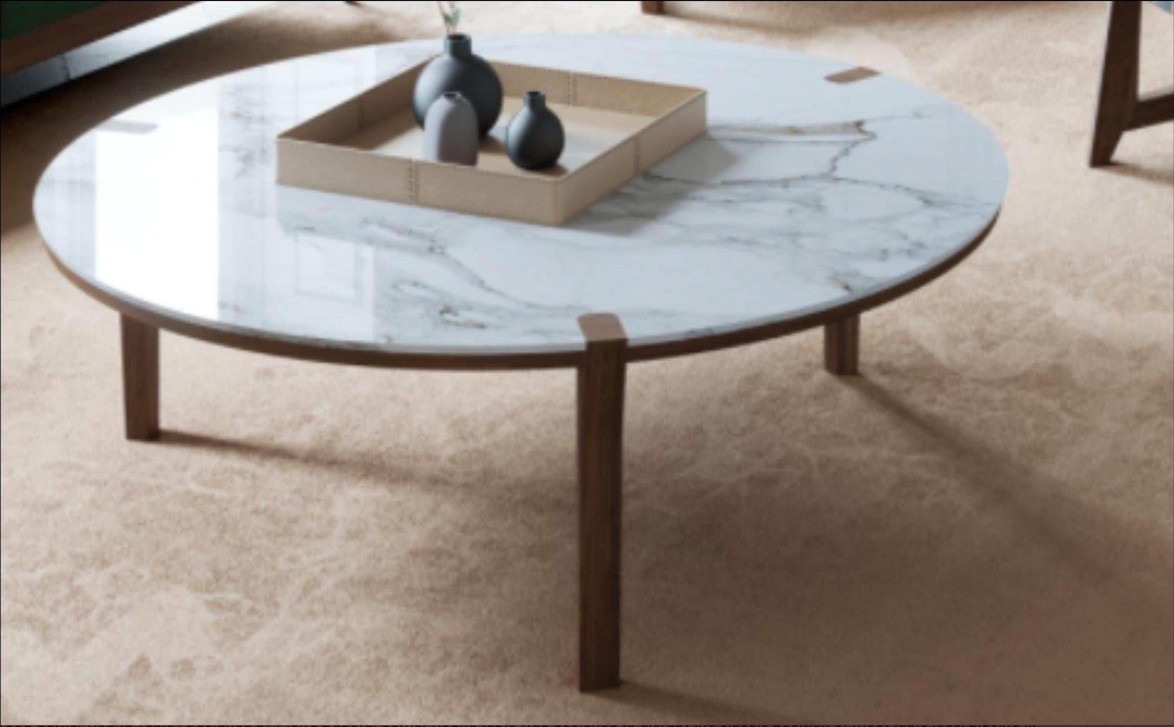 Round White Marble Walnut Center Coffee Table For Sale 9