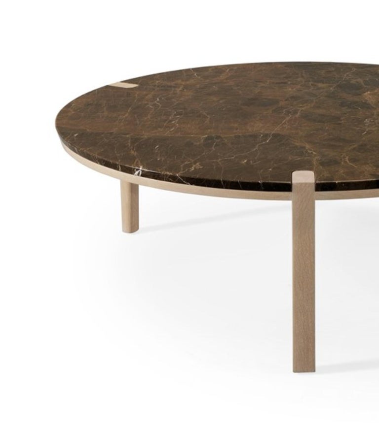 Round White Marble Walnut Center Coffee Table For Sale at 1stDibs