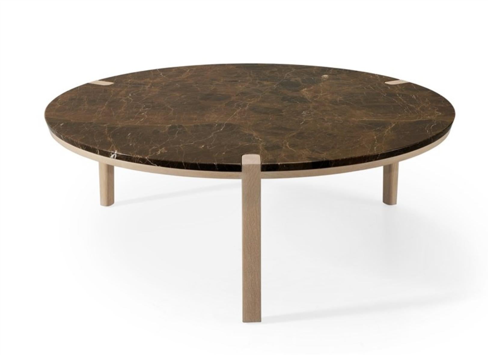 Round White Marble Walnut Center Coffee Table For Sale 2