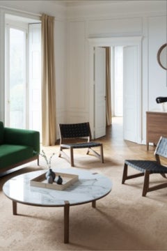 Round White Marble Walnut Center Coffee Table