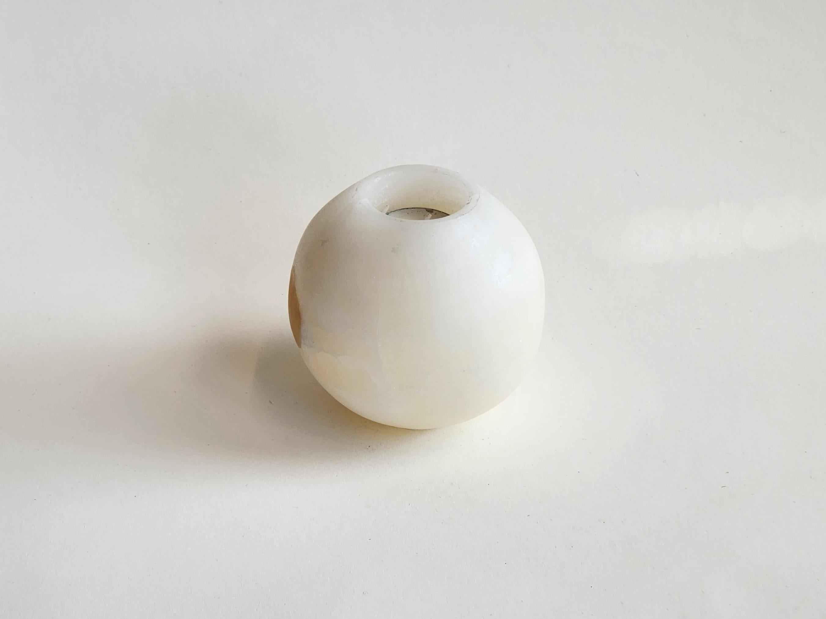Modern Round White Onyx Candle Holder Manually Carved For Sale