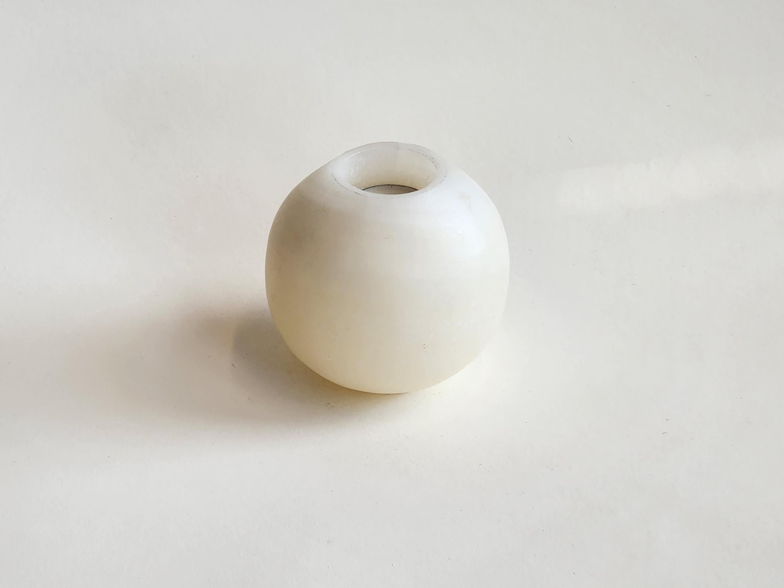 Mexican Round White Onyx Candle Holder Manually Carved For Sale