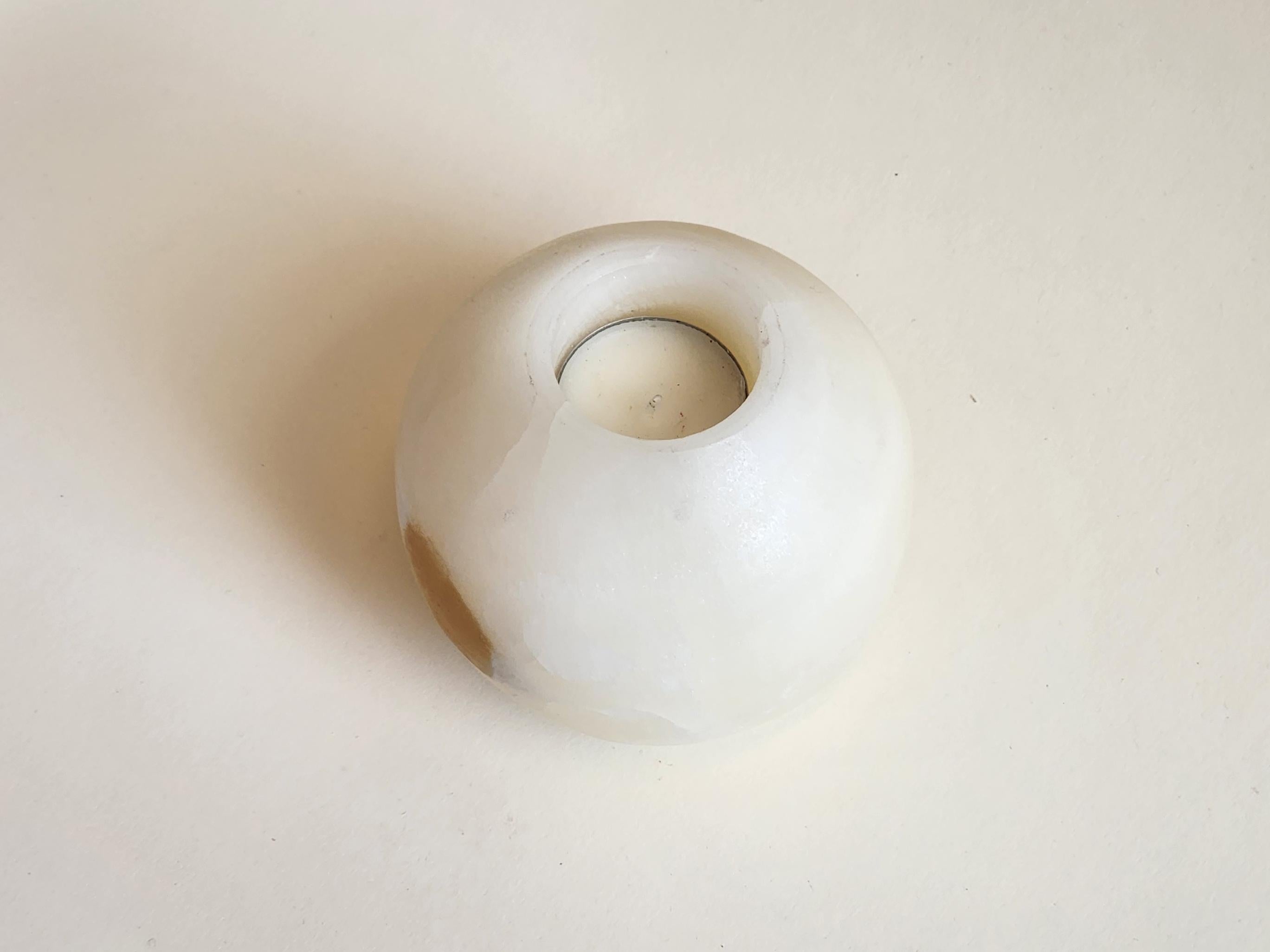 Round White Onyx Candle Holder Manually Carved 2