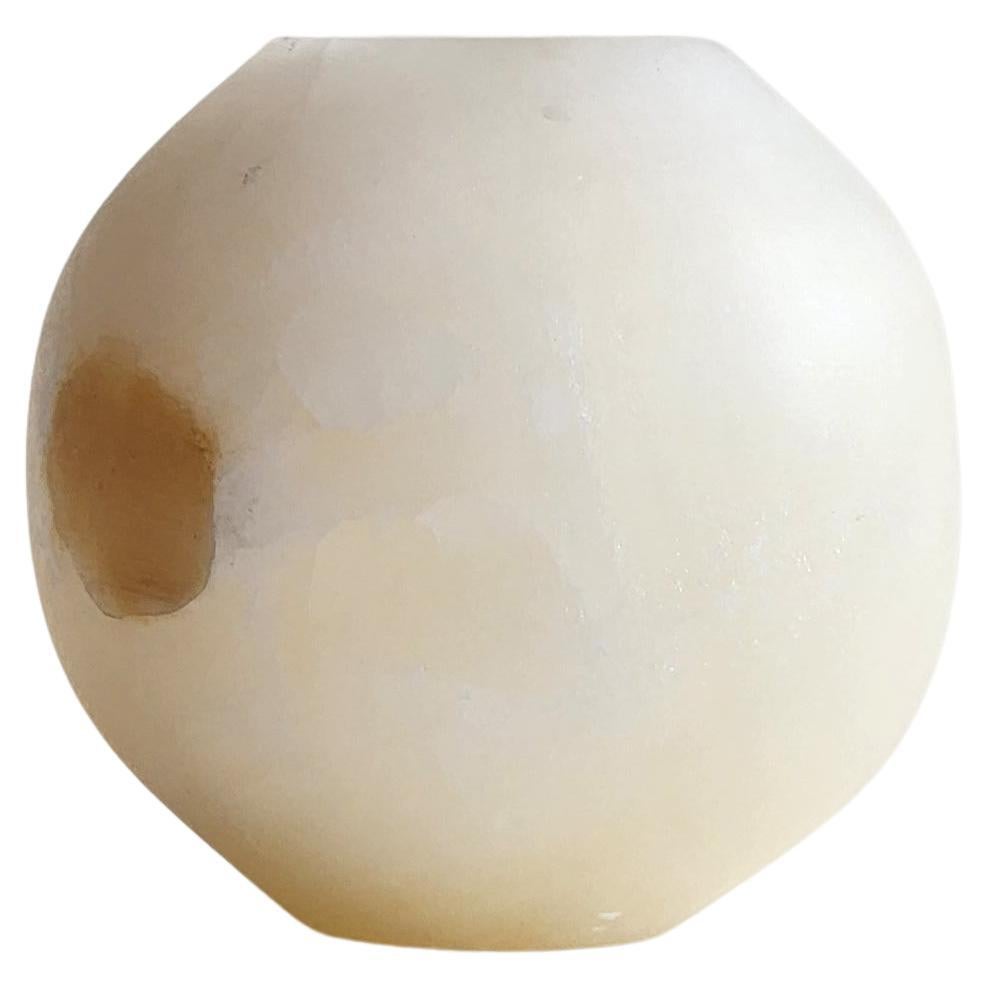 Round White Onyx Candle Holder Manually Carved For Sale